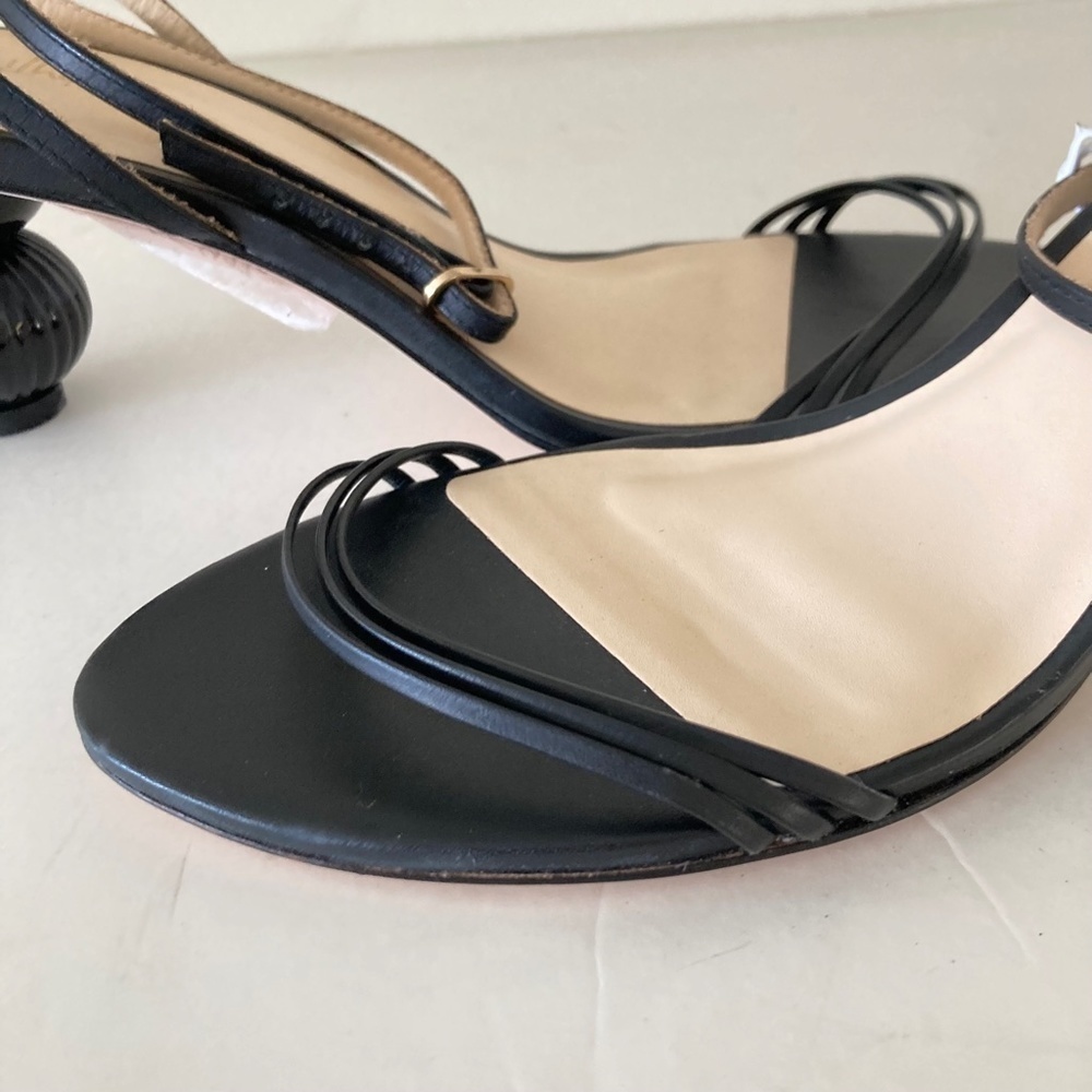 NWOT Guilhermina Anthropologie Sculptural Black Leather Heeled Sandals 9/40 - Picture 3 of 9